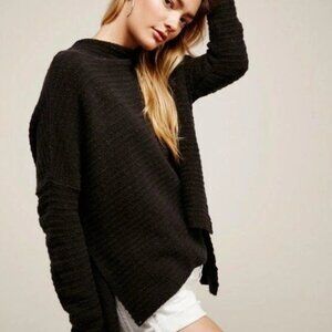 Free People Arctic Fox Zip Back Cowl Neck Sweater - Oversize black grey - size S